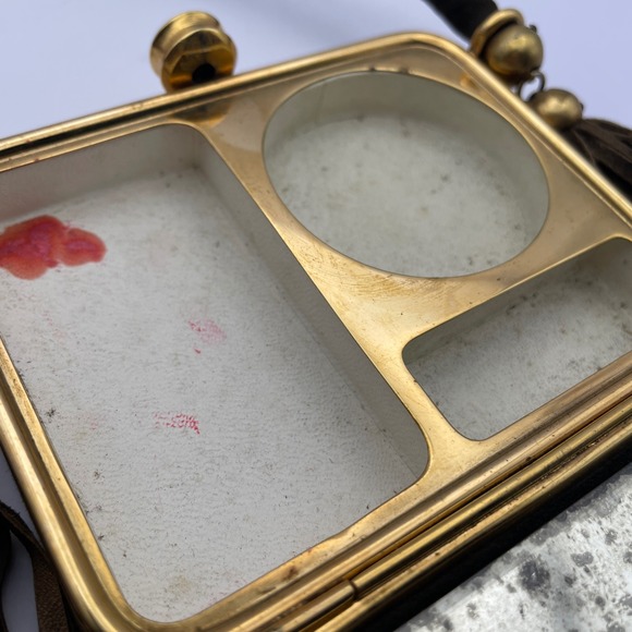 Vintage Minaudiere Cosmetic Purse Embellished Damascene Compact Vanity Bag - Picture 11 of 15